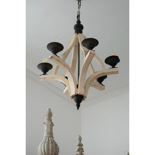 6-Light Wood Chandelier (Cream)