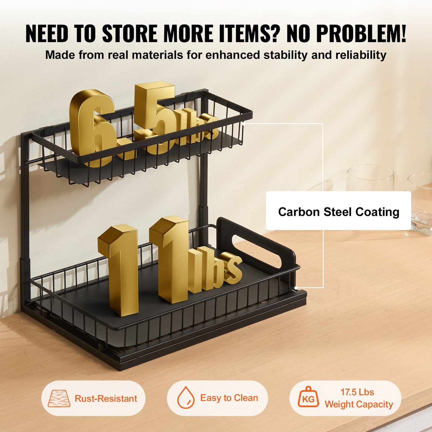 2-Tier Under Sink Cabinet Organizer Drawer Basket