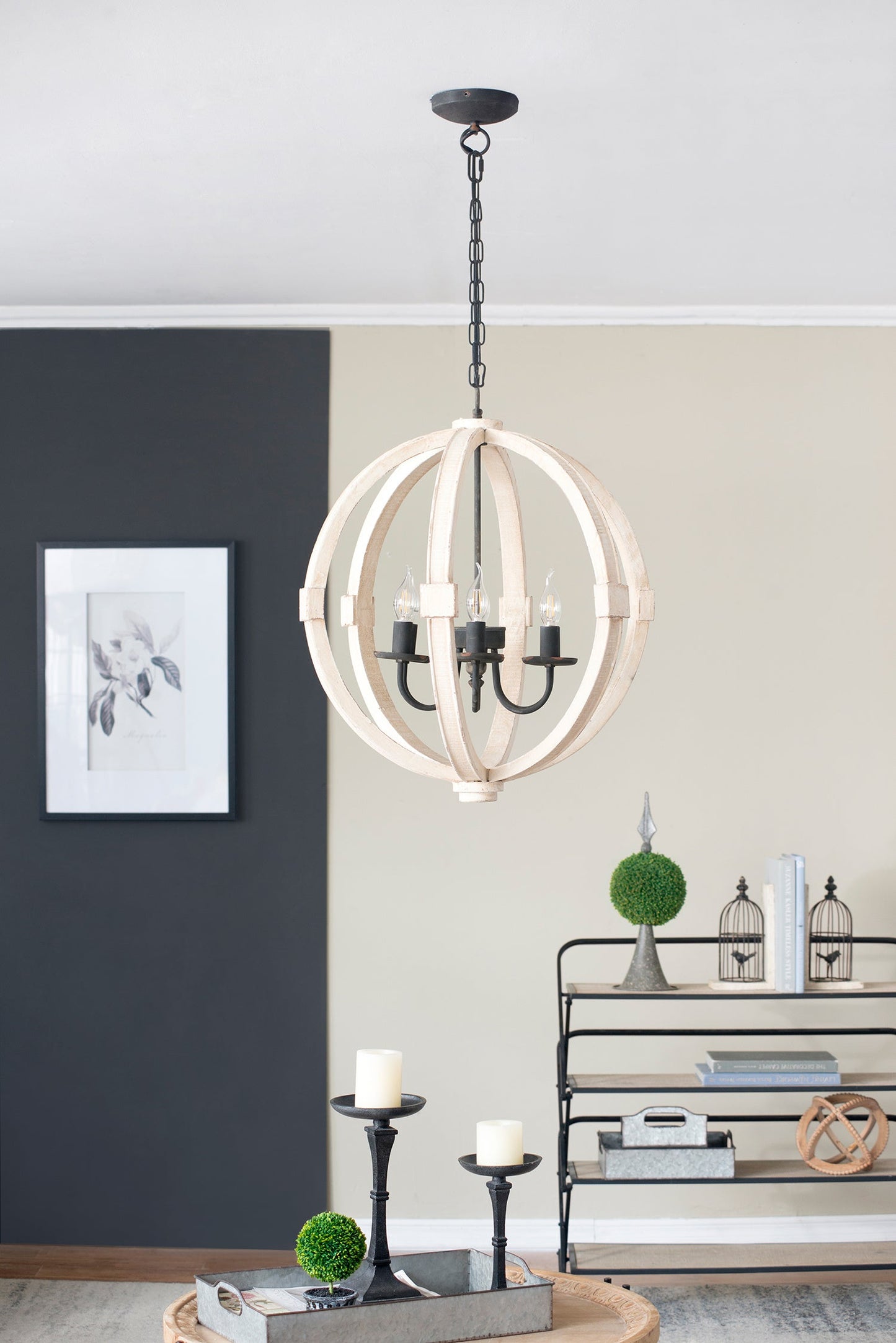 6-Light Wood Chandelier (White)