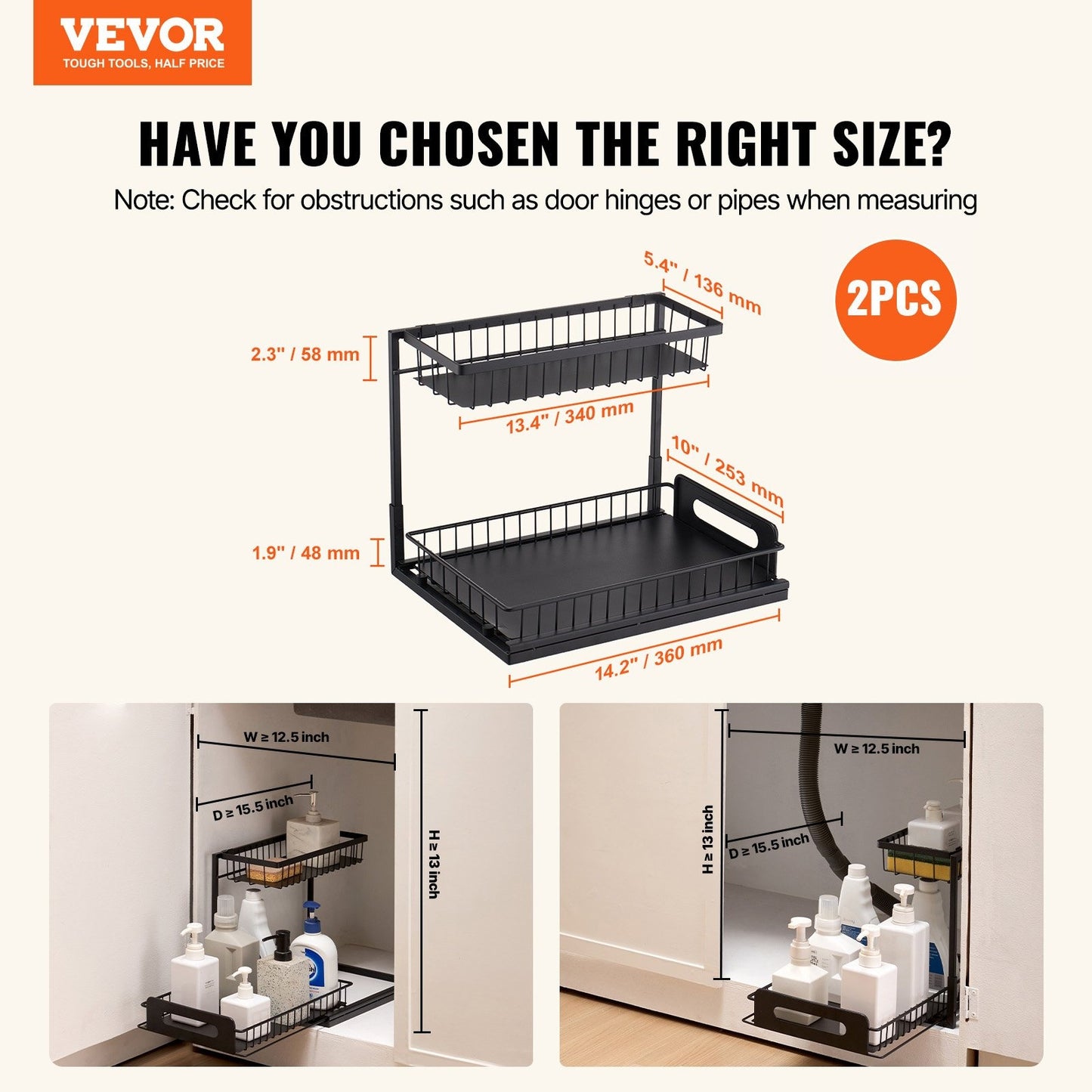 2-Tier Under Sink Cabinet Organizer Drawer Basket