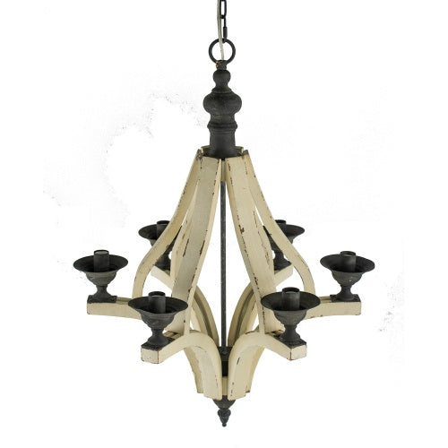 6-Light Wood Chandelier (Cream)