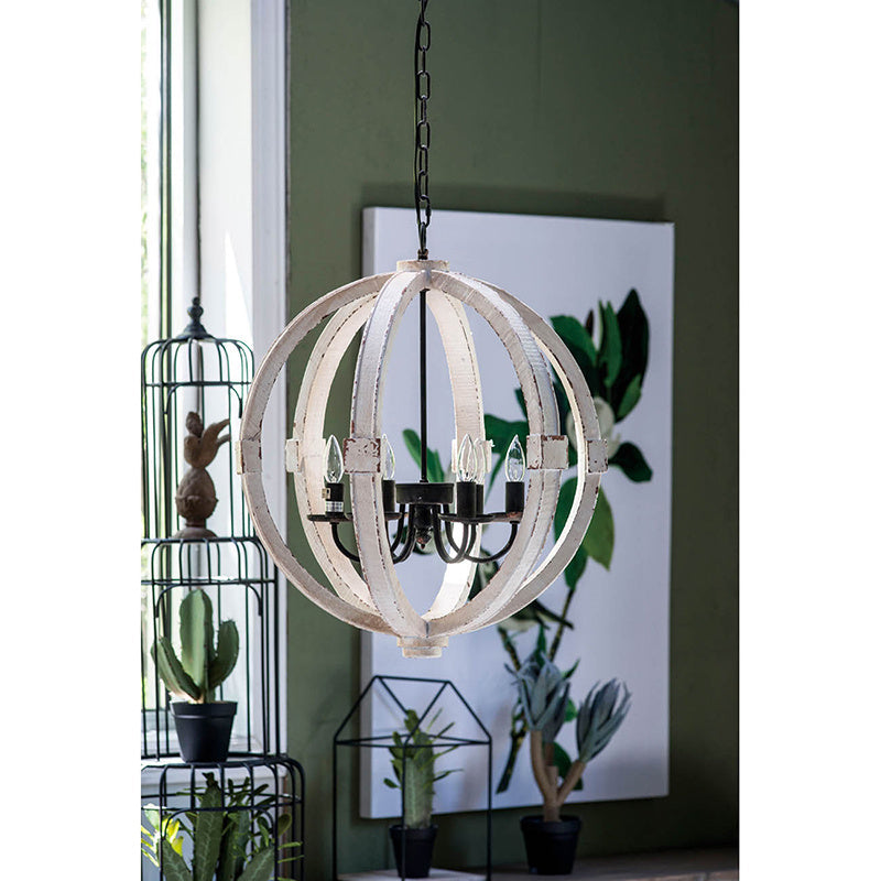 6-Light Wood Chandelier (White)