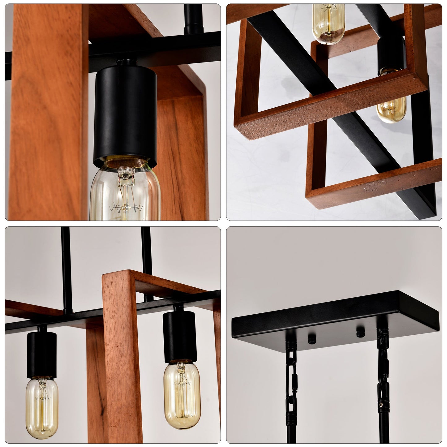 4-Light Wood & Black Island Pendant