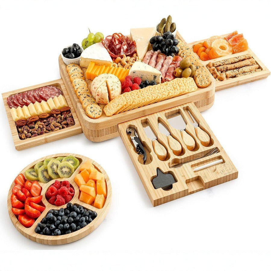 Bamboo Cheese Board with 4 Stainless Steel Knives