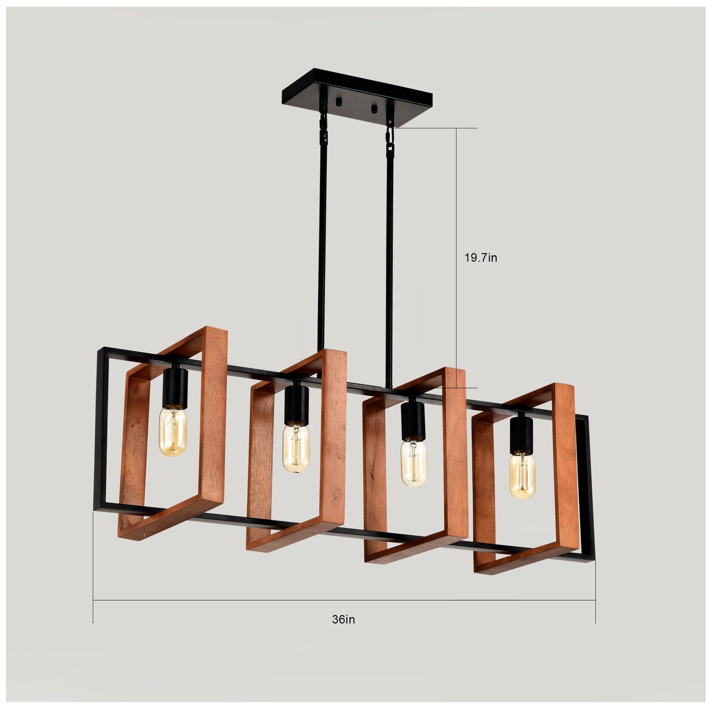 4-Light Wood & Black Island Pendant