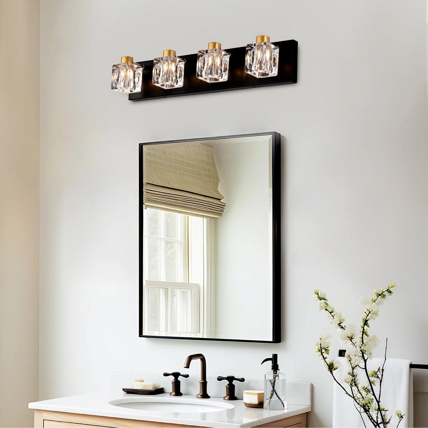 4-Light Matte Black & Gold Vanity Light