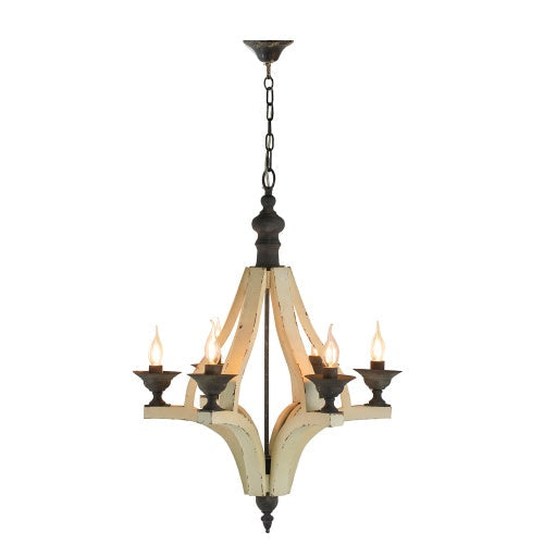 6-Light Wood Chandelier (Cream)