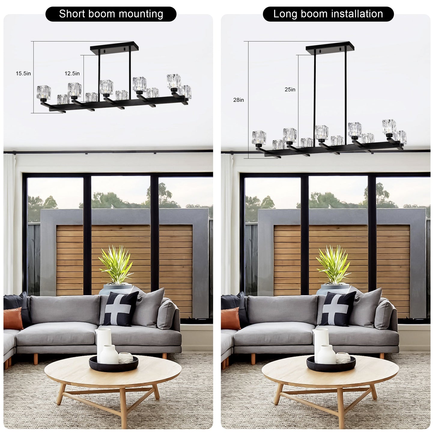 Matte Black 8-Light Crystal Chandelier