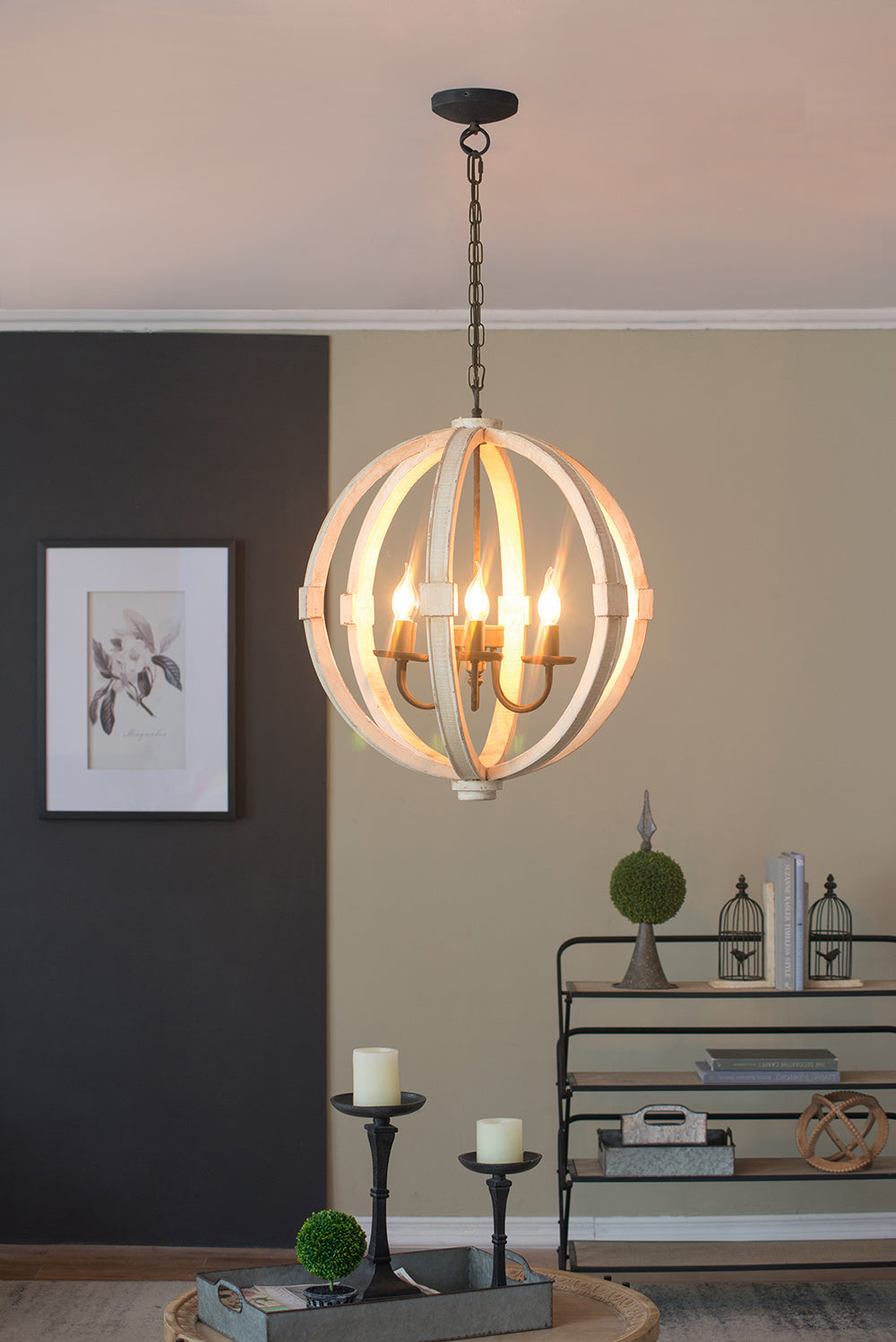 6-Light Wood Chandelier (White)