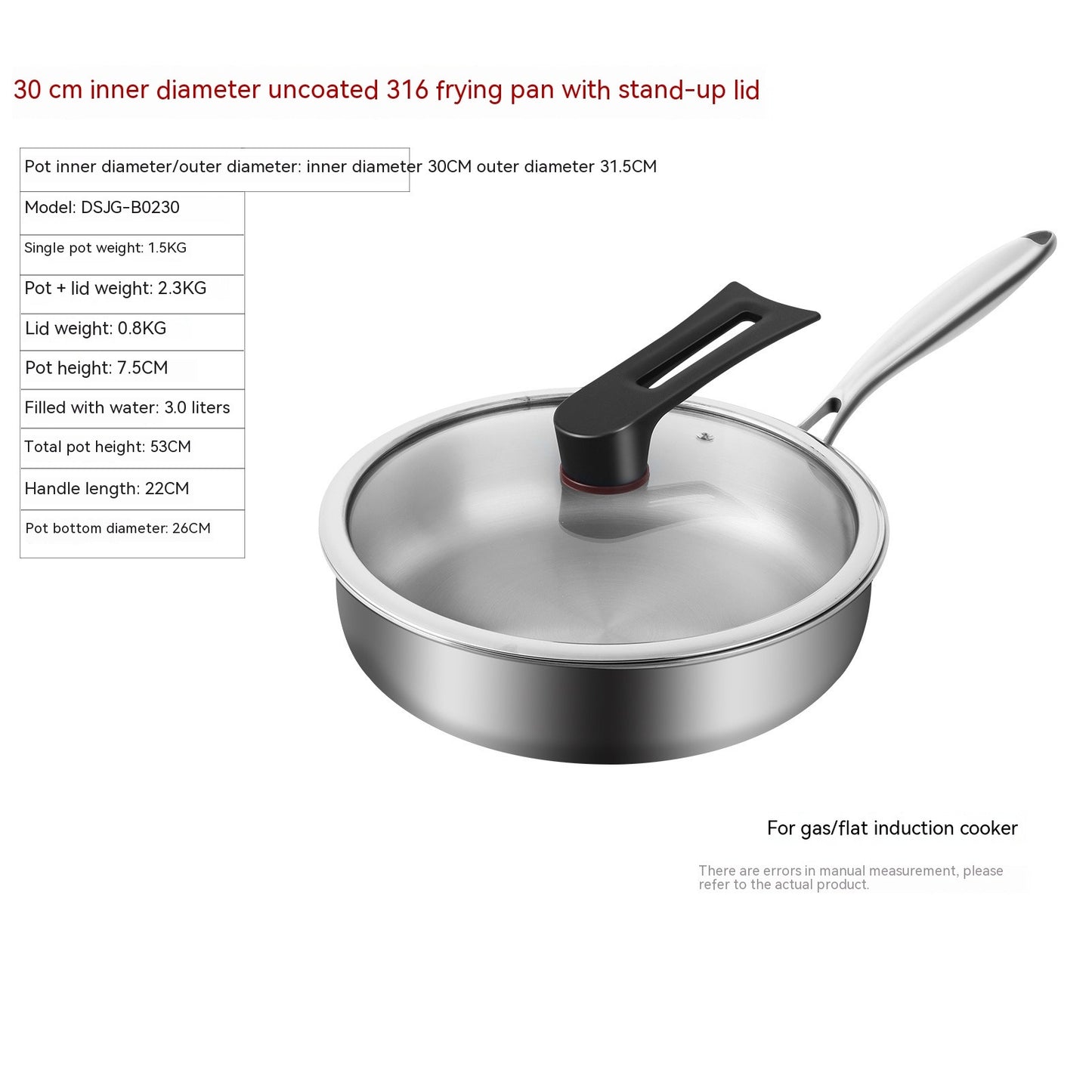 316L Stainless Steel Uncoated Frying Pan