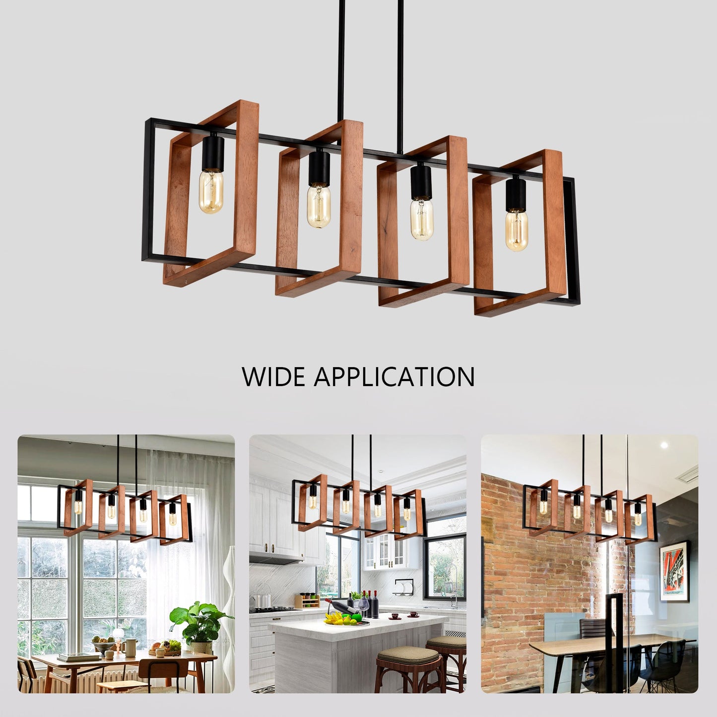 4-Light Wood & Black Island Pendant
