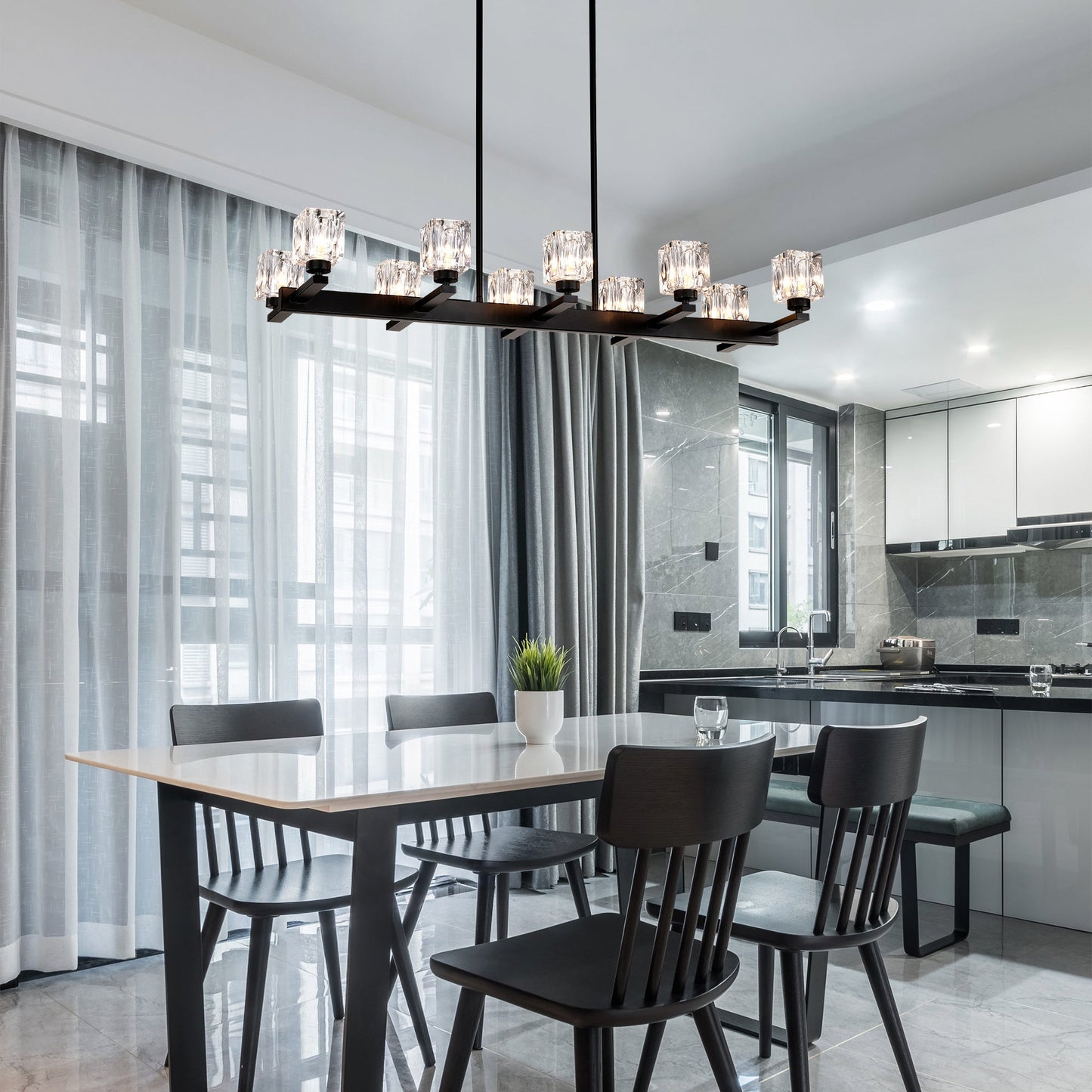 Matte Black 8-Light Crystal Chandelier