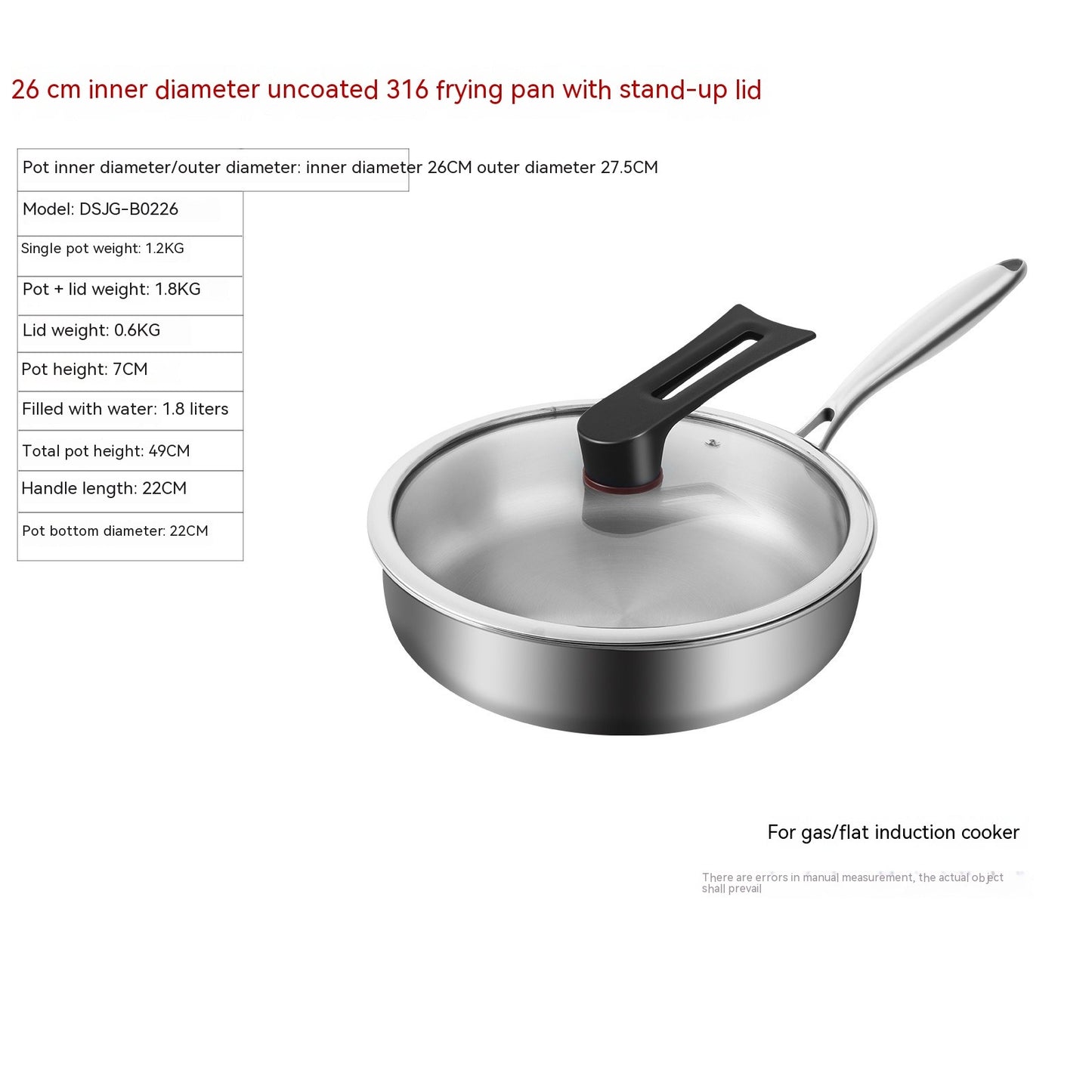 316L Stainless Steel Uncoated Frying Pan