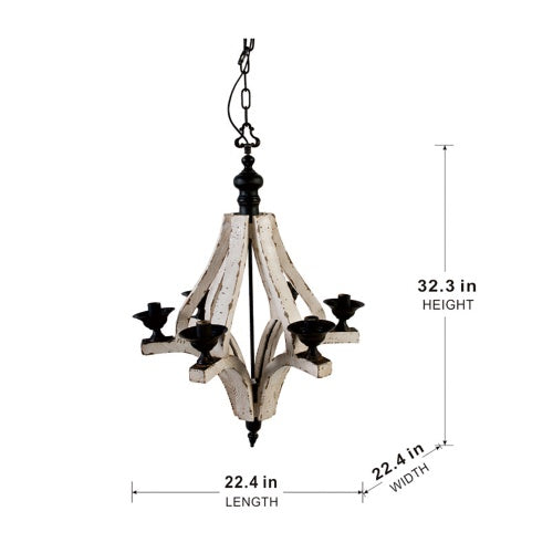 6-Light Wood Chandelier (Cream)
