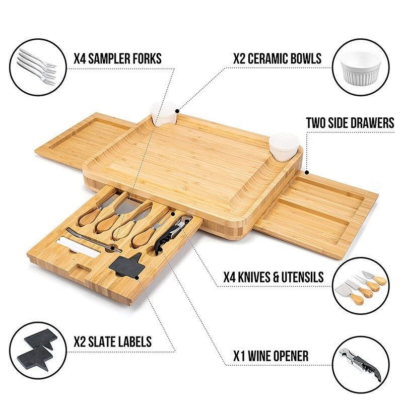Bamboo Cheese Board with 4 Stainless Steel Knives