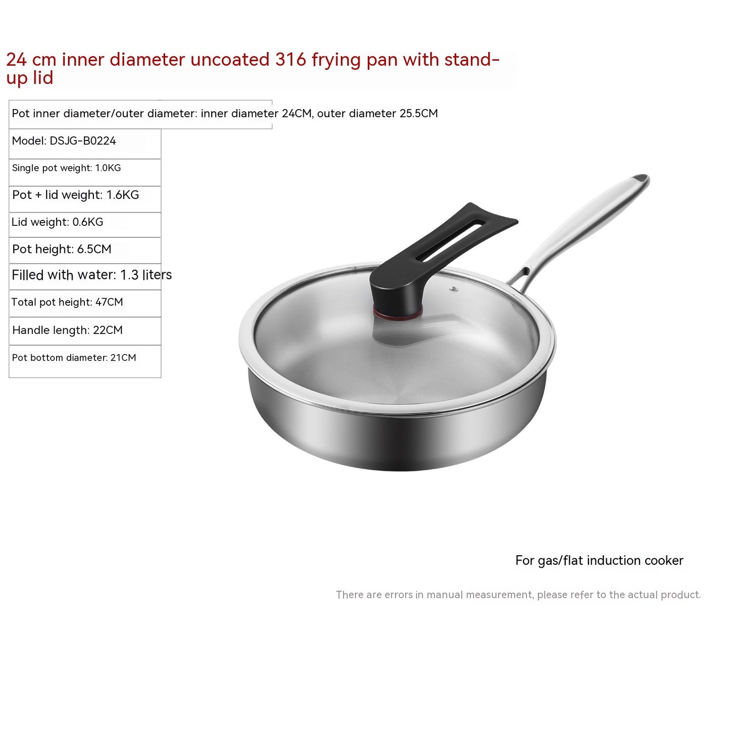 316L Stainless Steel Uncoated Frying Pan