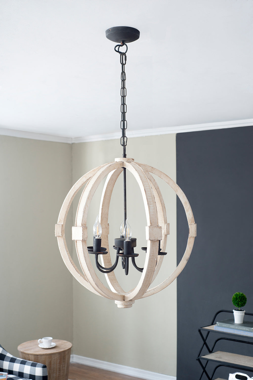 6-Light Wood Chandelier (White)