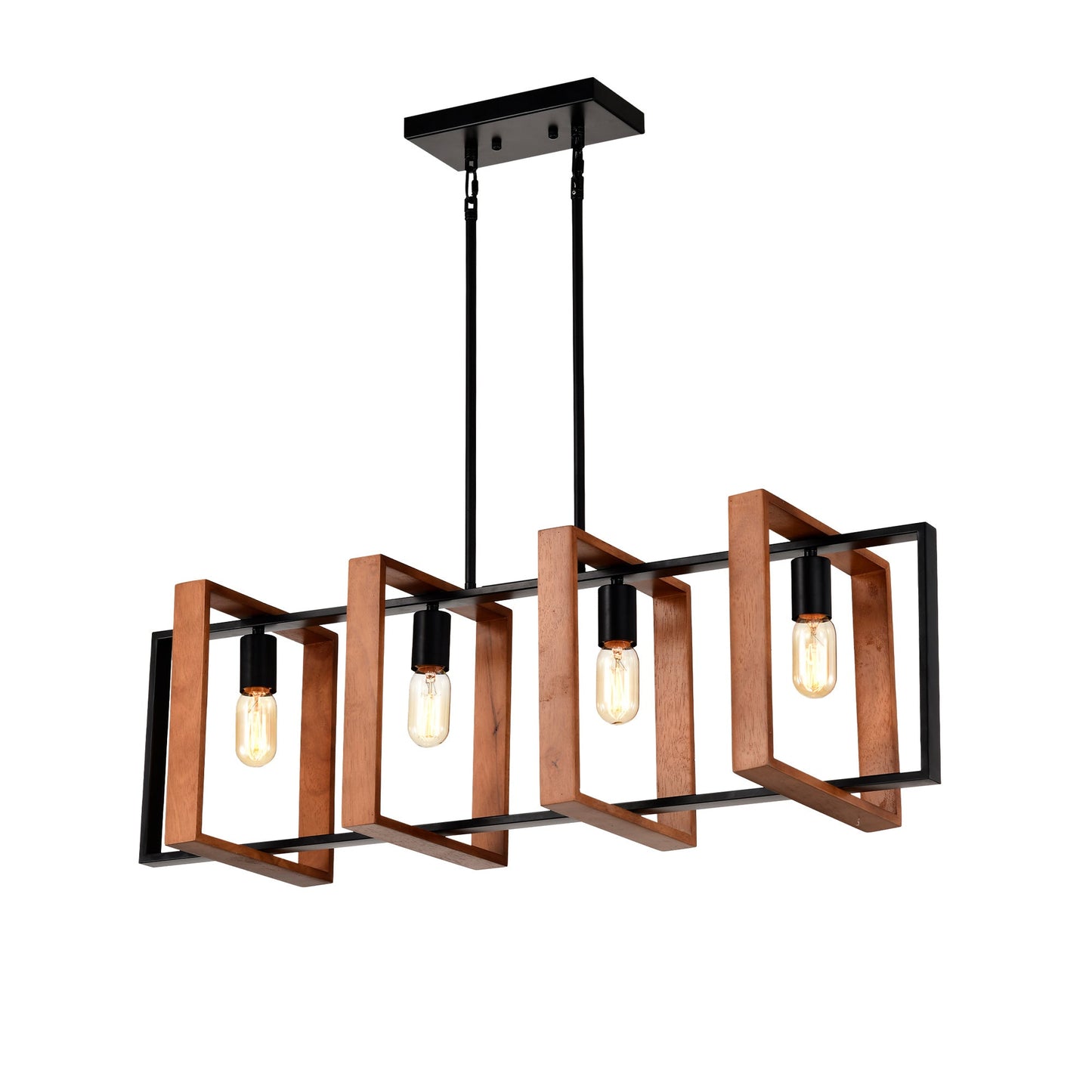 4-Light Wood & Black Island Pendant