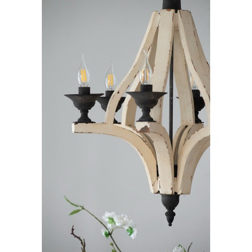 6-Light Wood Chandelier (Cream)