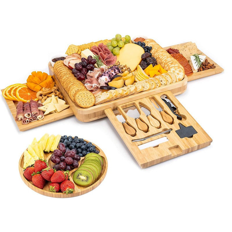 Bamboo Cheese Board with 4 Stainless Steel Knives