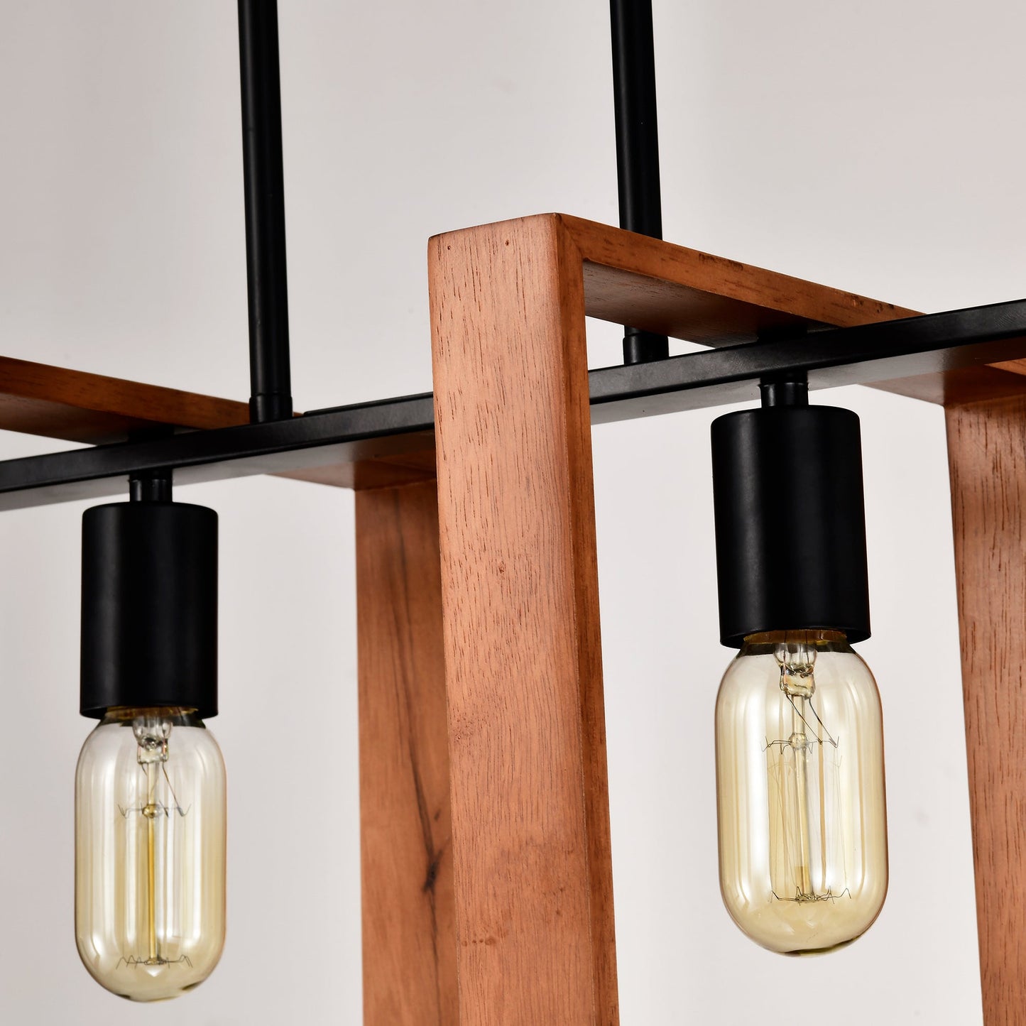 4-Light Wood & Black Island Pendant