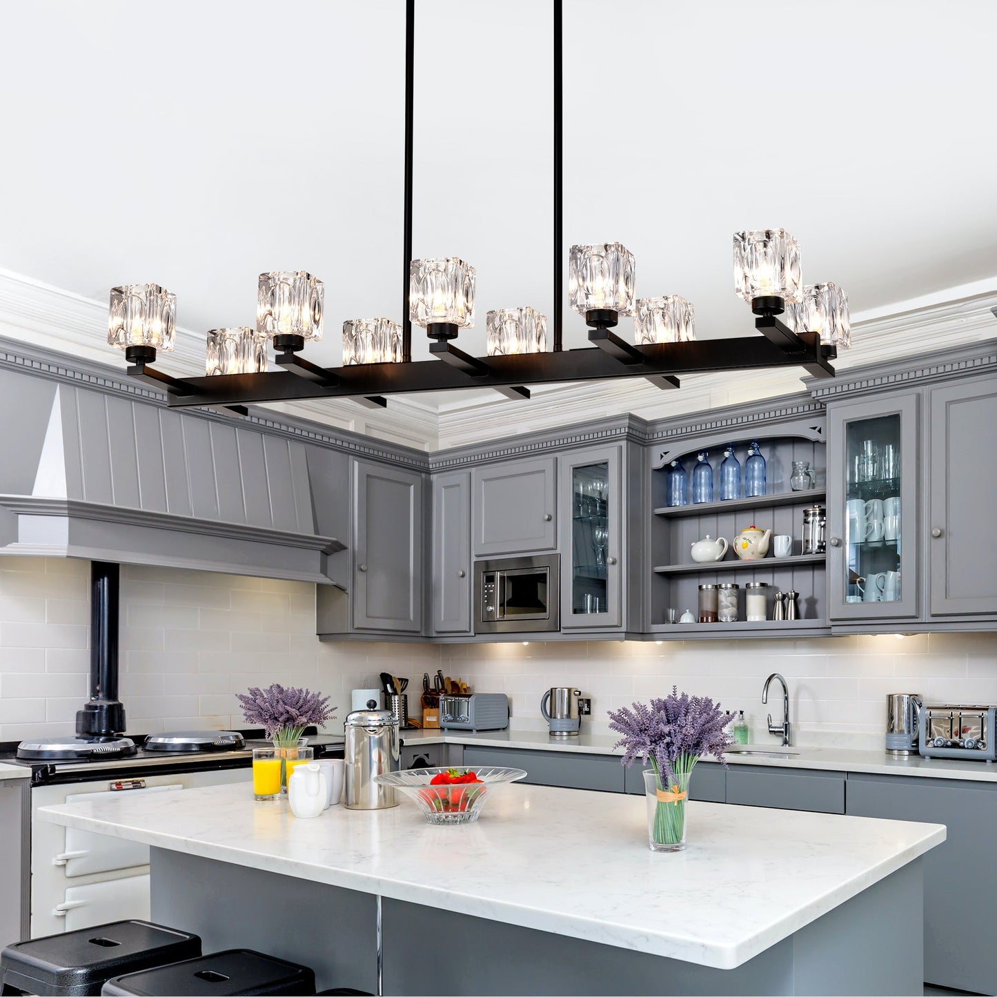 Matte Black 8-Light Crystal Chandelier