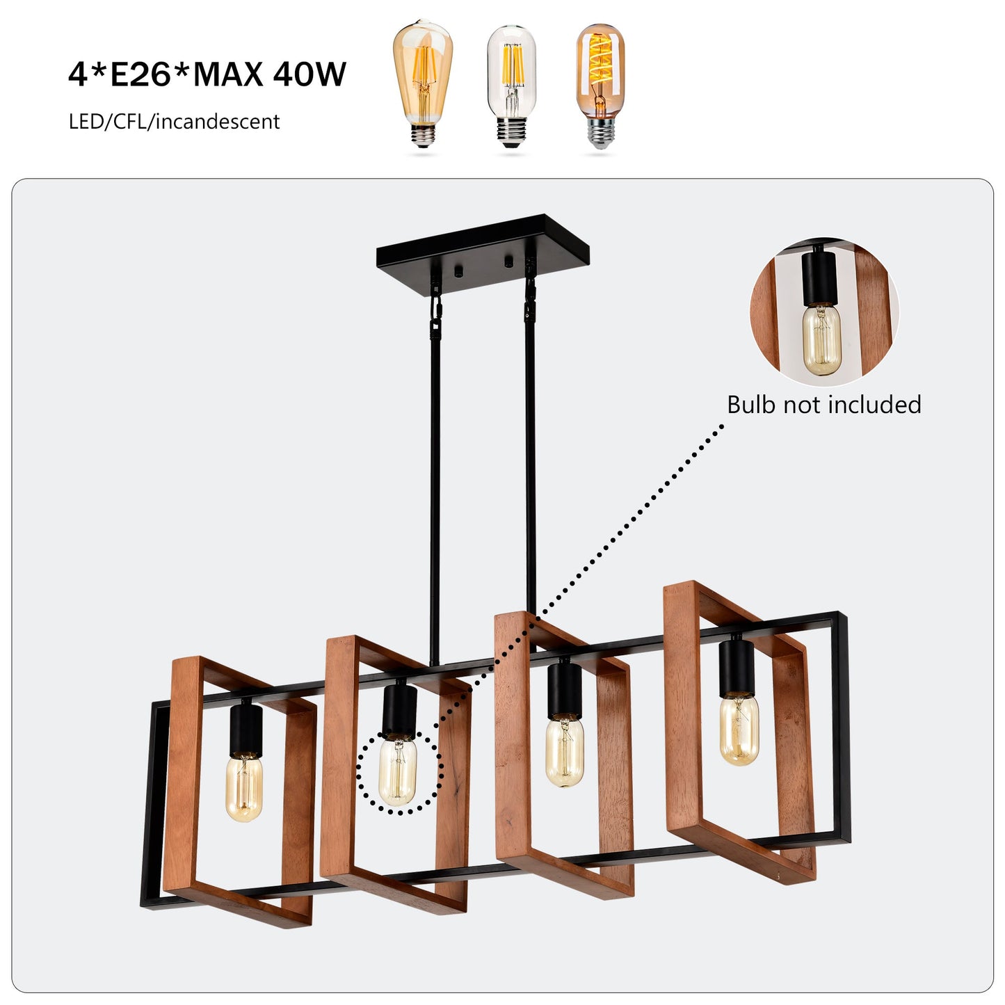 4-Light Wood & Black Island Pendant