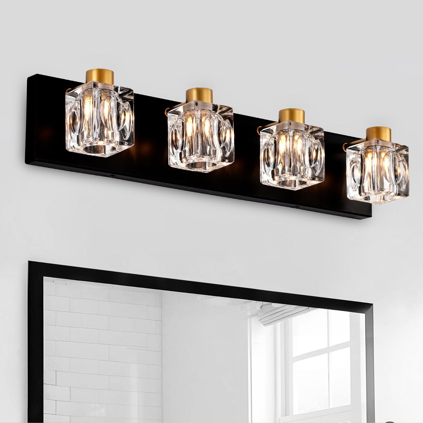 4-Light Matte Black & Gold Vanity Light