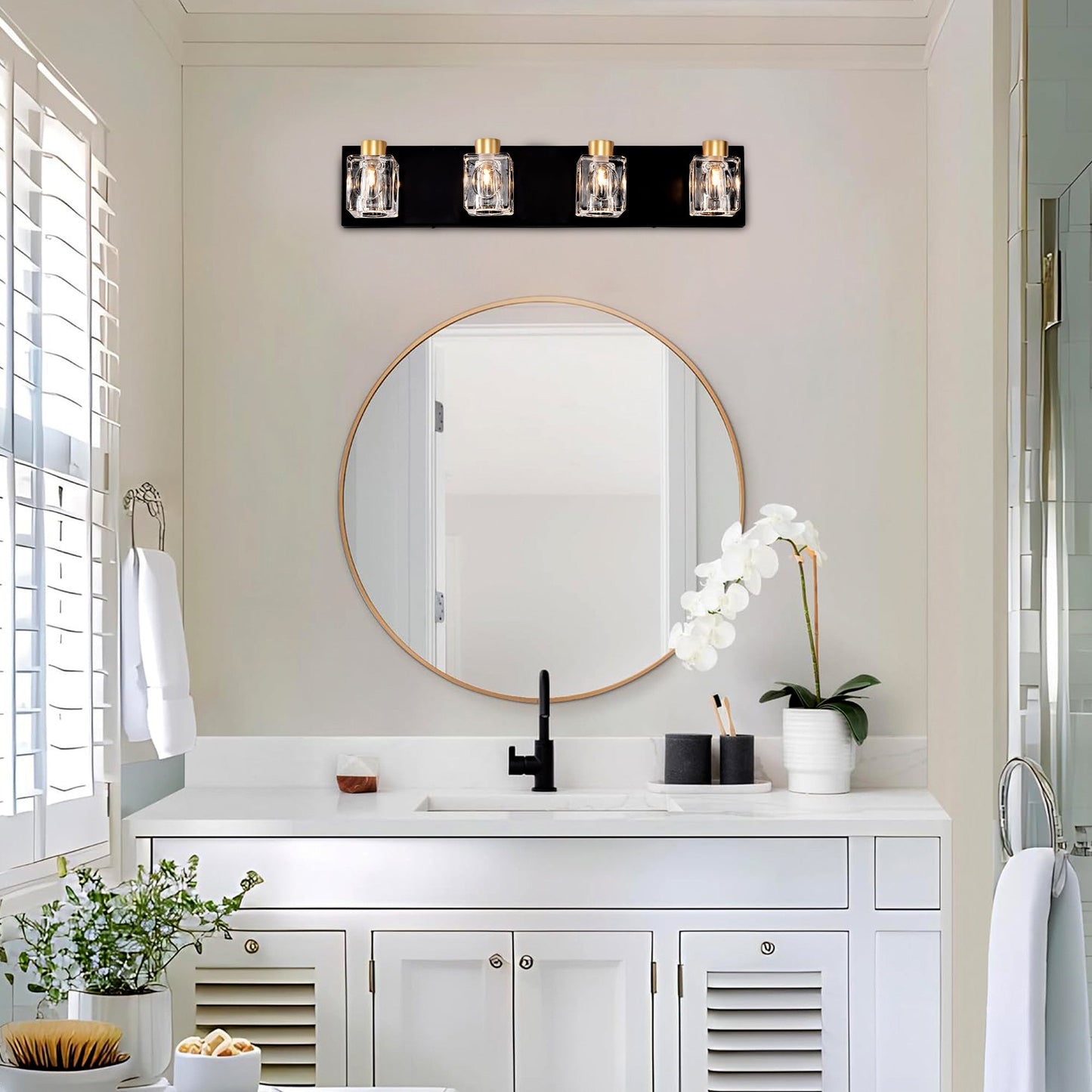 4-Light Matte Black & Gold Vanity Light