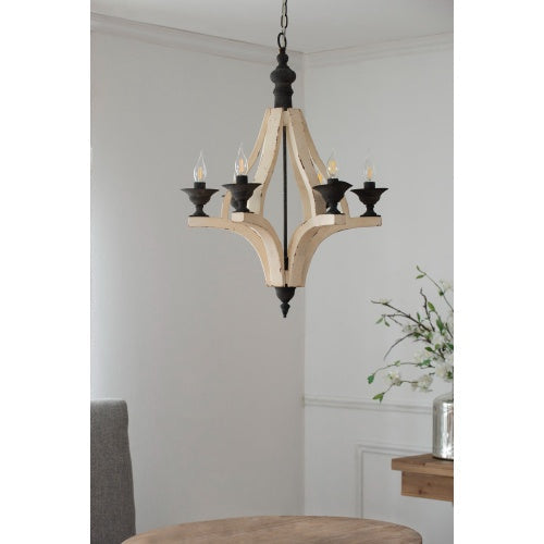 6-Light Wood Chandelier (Cream)