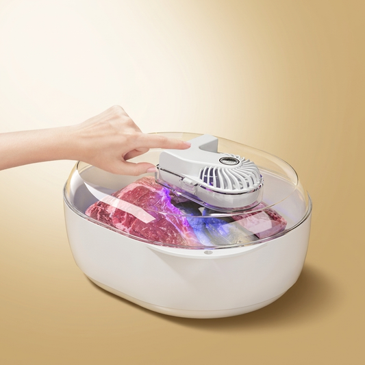 Defrosting Plate on warm gold-sand background
