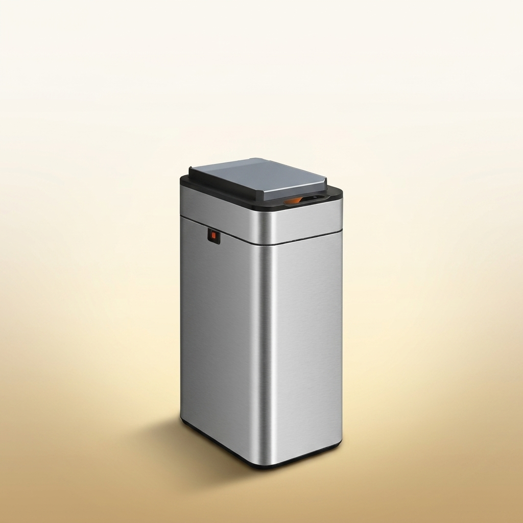 Smart Trash Can on warm gold-sand background