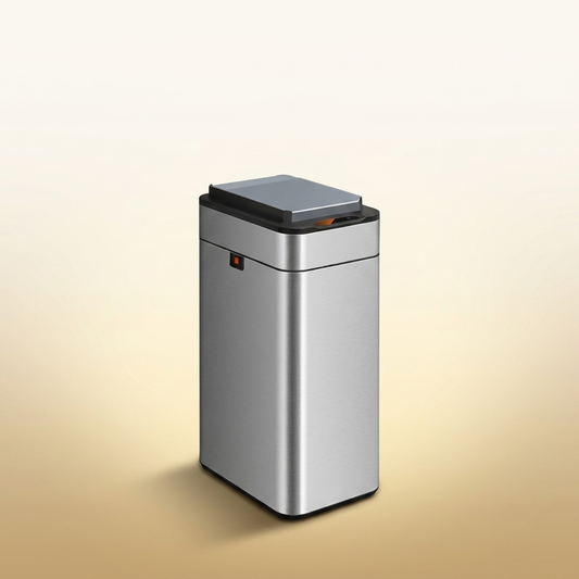 Smart Trash Can on warm gold-sand background