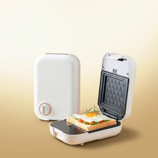 Mini Breakfast Machine on warm gold-sand background