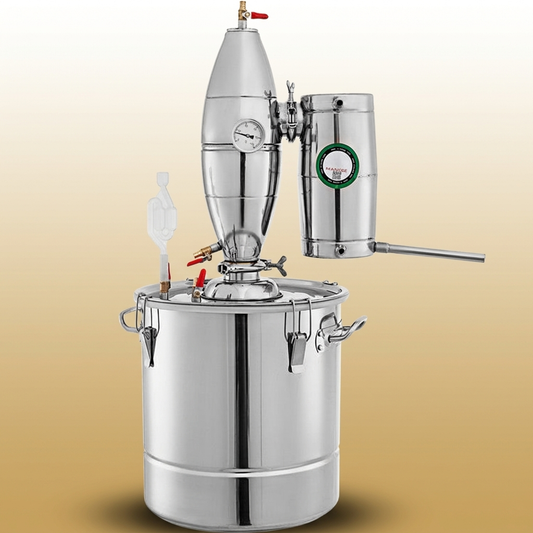 Fermenter on warm gold-sand background