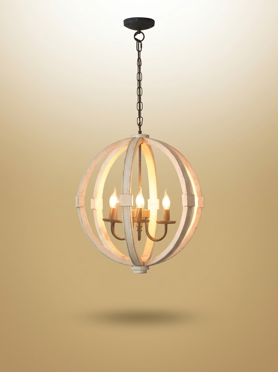 Wood Chandelier White gold-sand background