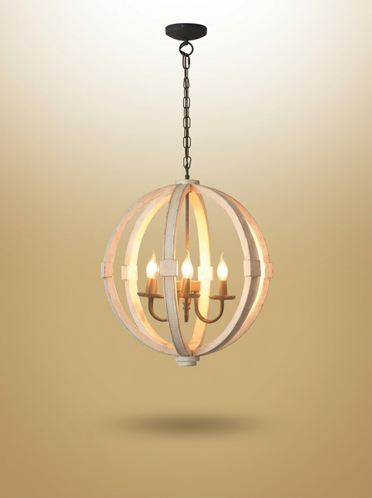 Wood Chandelier White gold-sand background