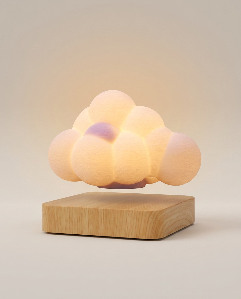 Floating Magnetic Cloud Lamp on a warm ivory studio backdrop