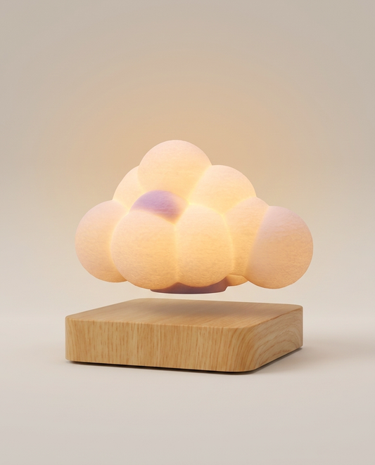 Floating Magnetic Cloud Lamp on a warm ivory studio backdrop