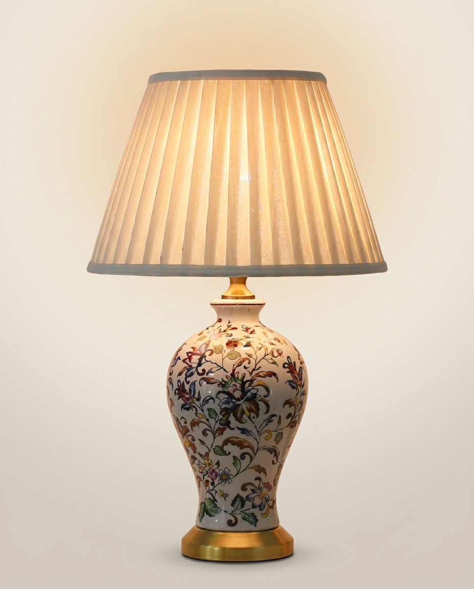 Vintage Porcelain Ceramic Lamp Shade on a warm ivory studio backdrop