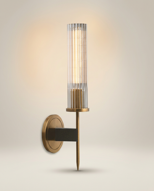 Amorra Crystal Candlestick Wall Sconce on a warm ivory studio backdrop
