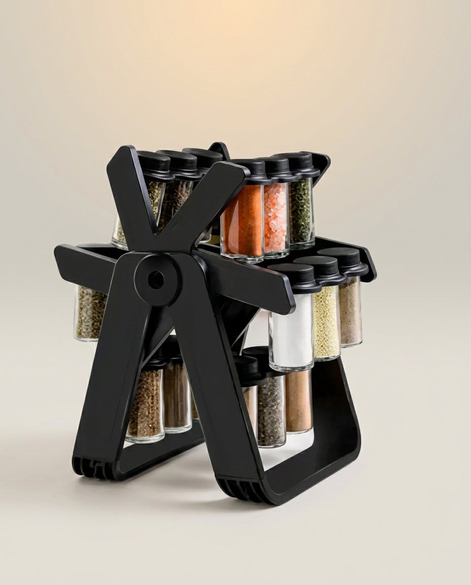 360 Rotating Spice Rack Organizer on a warm ivory studio backdrop