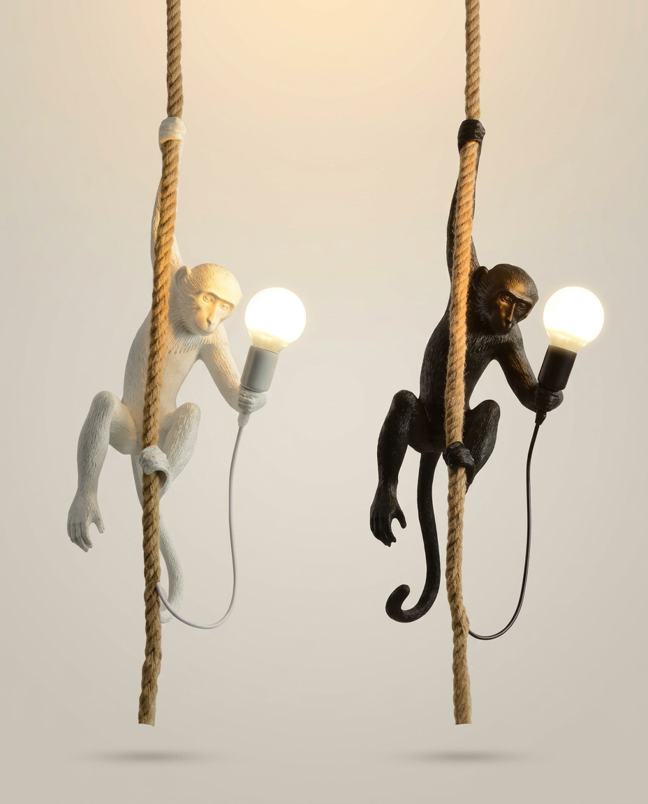 Retro Resin Monkey Lamp on a warm ivory studio backdrop