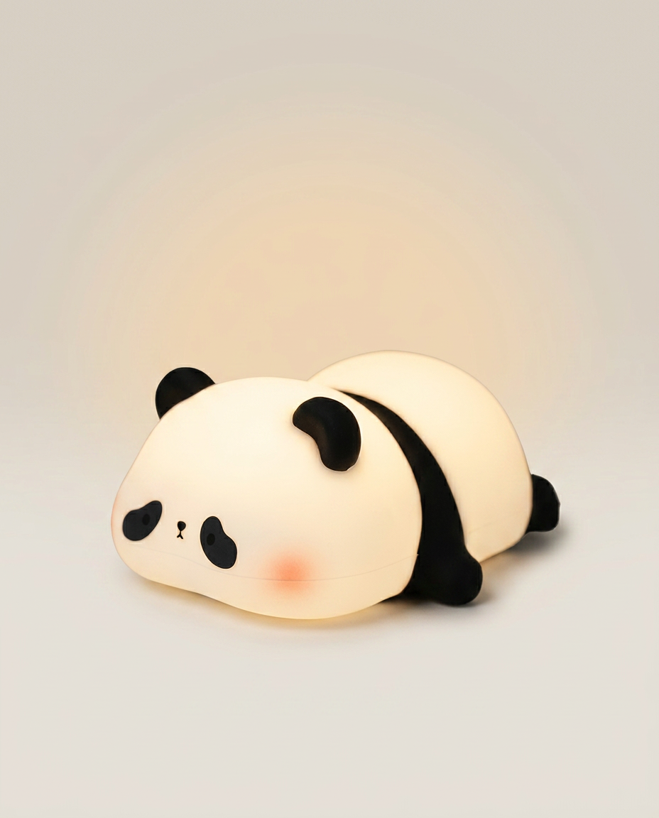 Pat-Activated Panda Night Light on a warm ivory studio backdrop