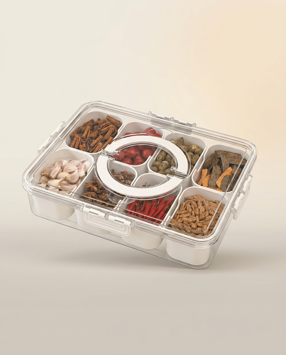 Fridge Condiment and Seasoning Storage Box on a warm ivory studio backdrop