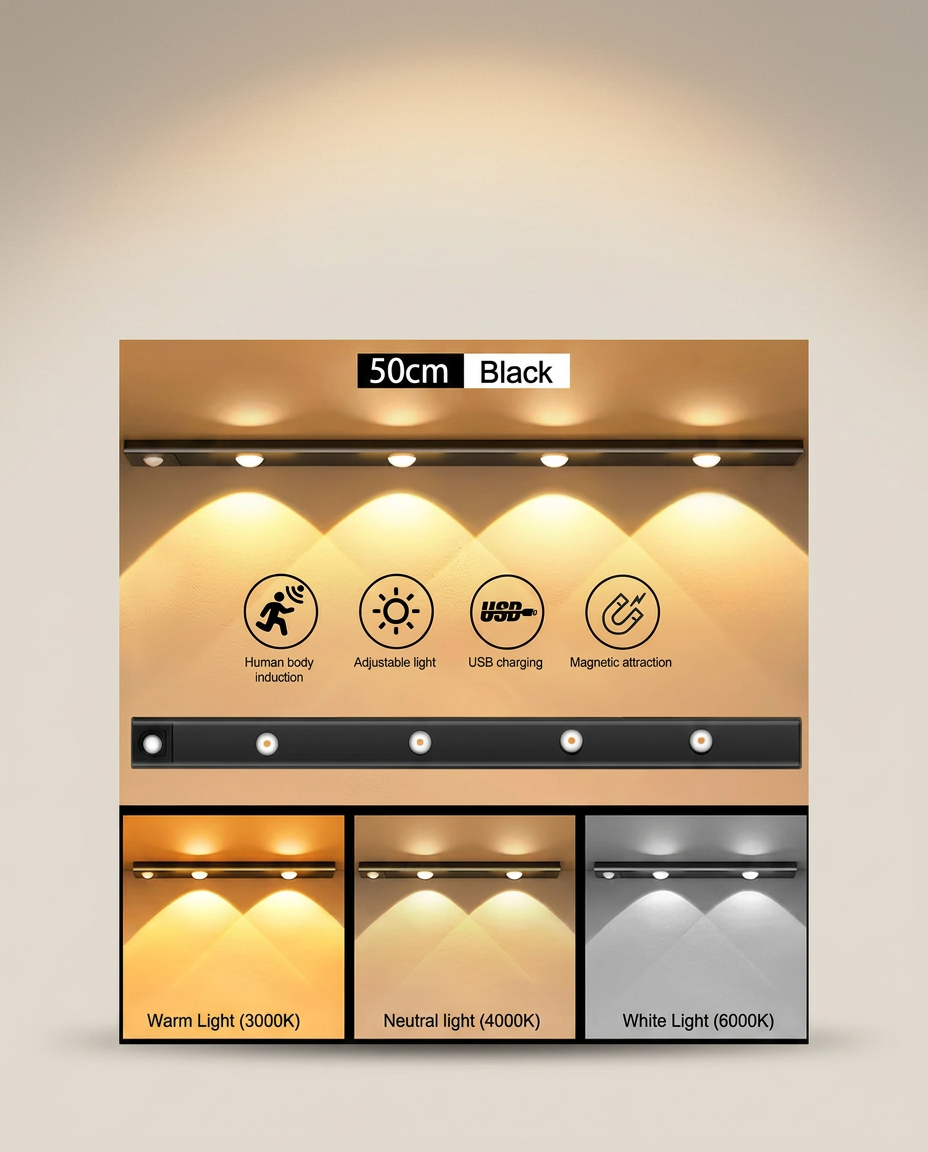 Wireless Motion Sensor LED Light Bar on a warm ivory studio backdrop